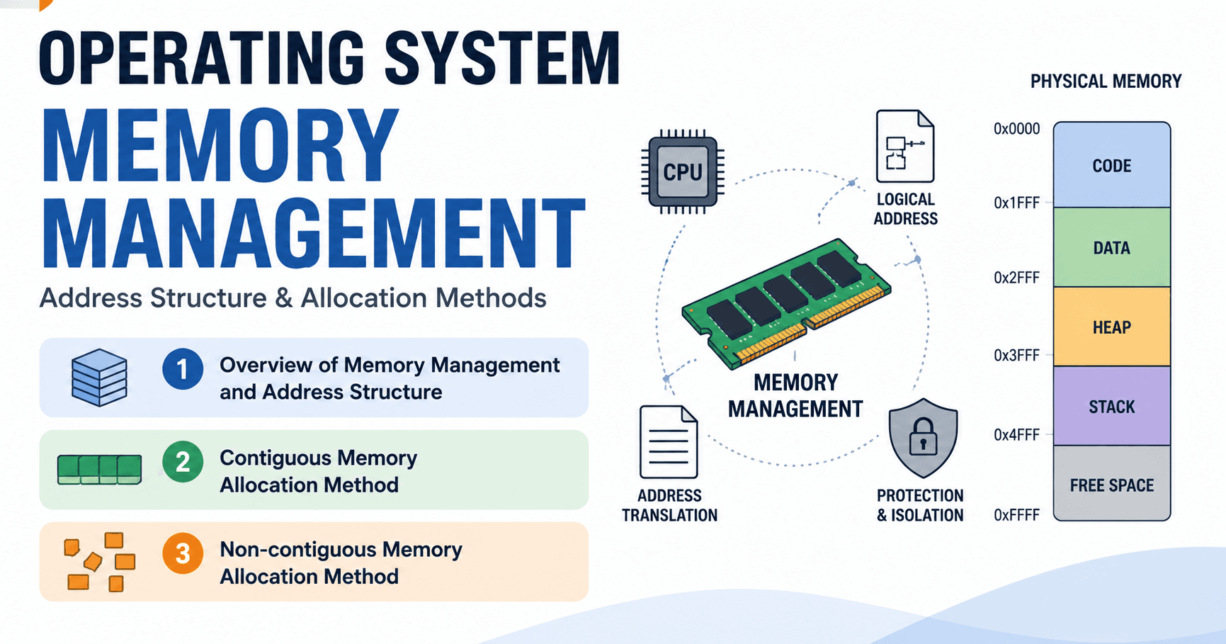 Memory Management in Operating Systems: Address Structure and Allocation Methods
